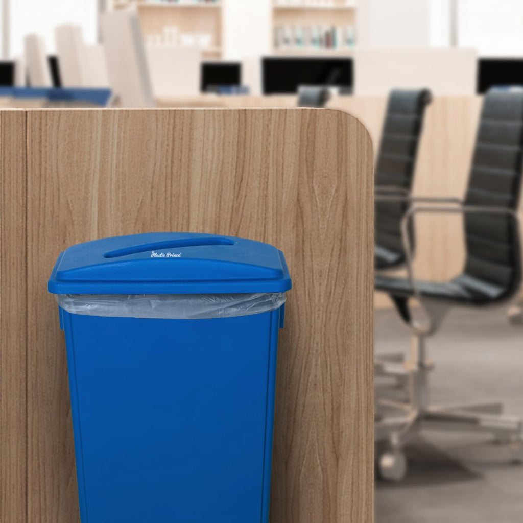 Plastic Prince 23 Gallon Slim Trash Can with Paper Recycling Lid, Commercial Blue Rectangular Garbage Can, Waste Bin for Home Kitchen Cabinet