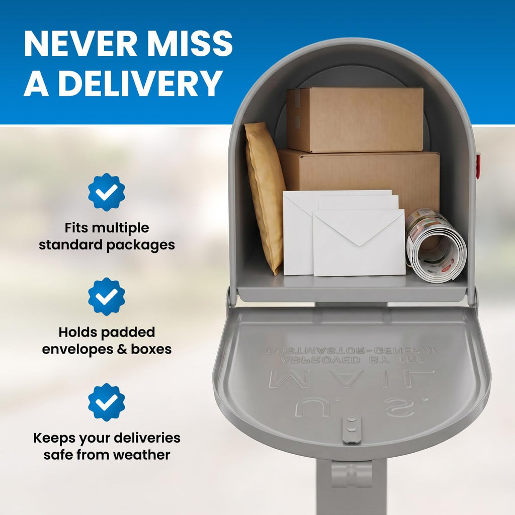 Plexon Gray Jumbo Size Rural Mailbox, 3175 cu-in Capacity, Galvanized Steel, Powder-Coated, 15 in. H x 11.69 in. W x 24.82 in. L