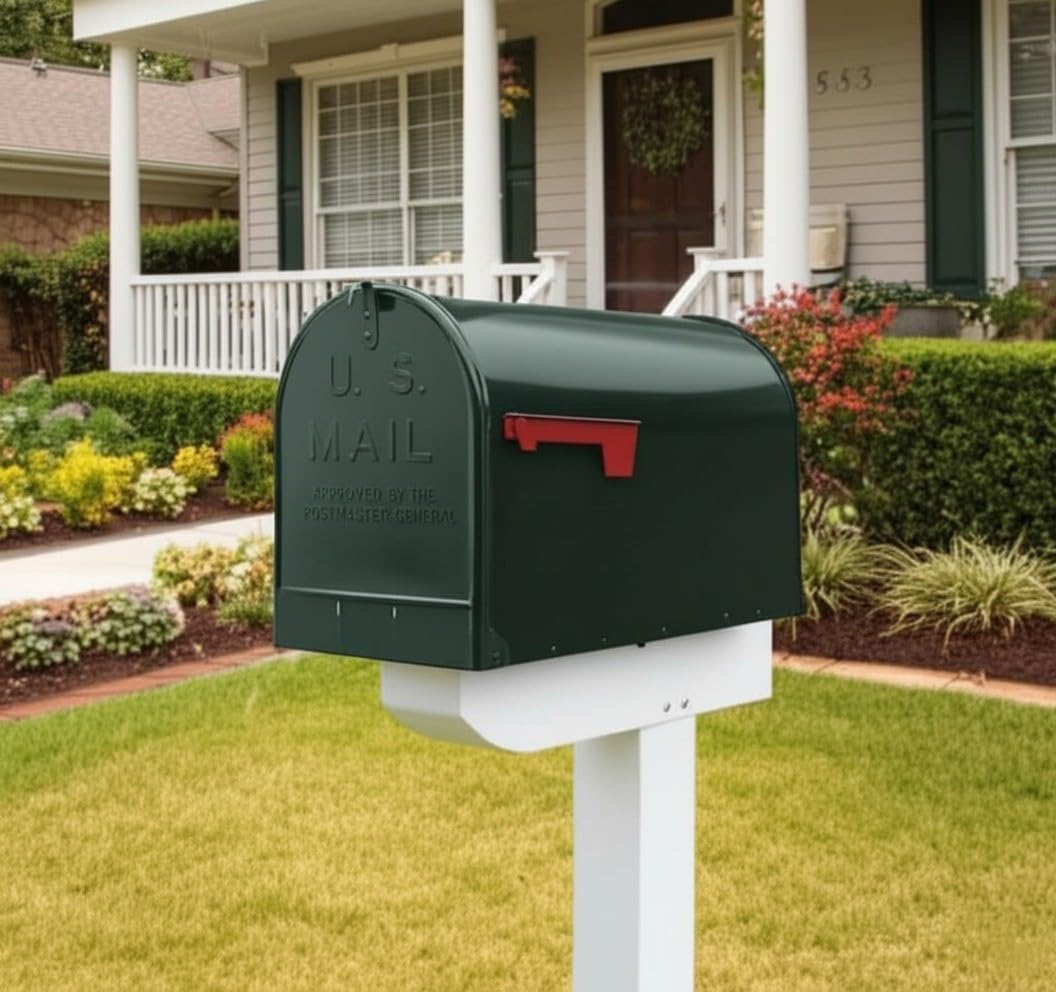 Plexon Jumbo Size Rural Mailbox, 3175 cu-in Capacity, Galvanized Steel, Powder-Coated, 15 in. H x 11.69 in. W x 24.82 in. L (Green, Extra Large)