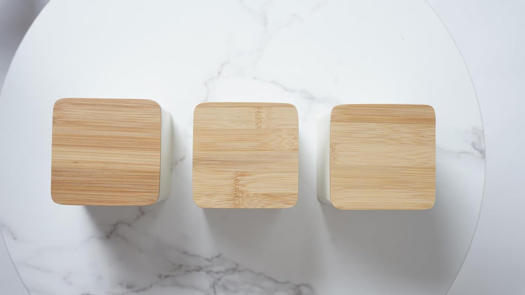 3-piece White Metal Jar Set with Airtight Bamboo Lids - 2
