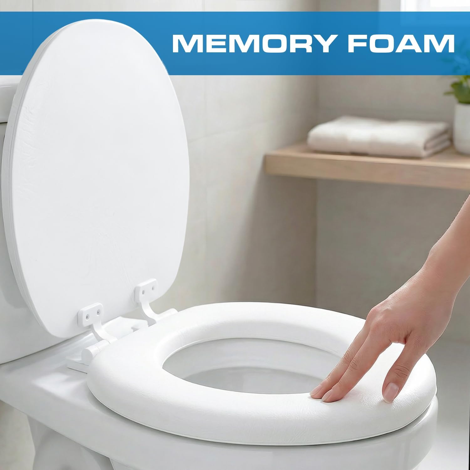 Plexon Round Soft Toilet Seat, Smooth Heavy-Duty Vinyl & Wood Core, Secure Hinge, White