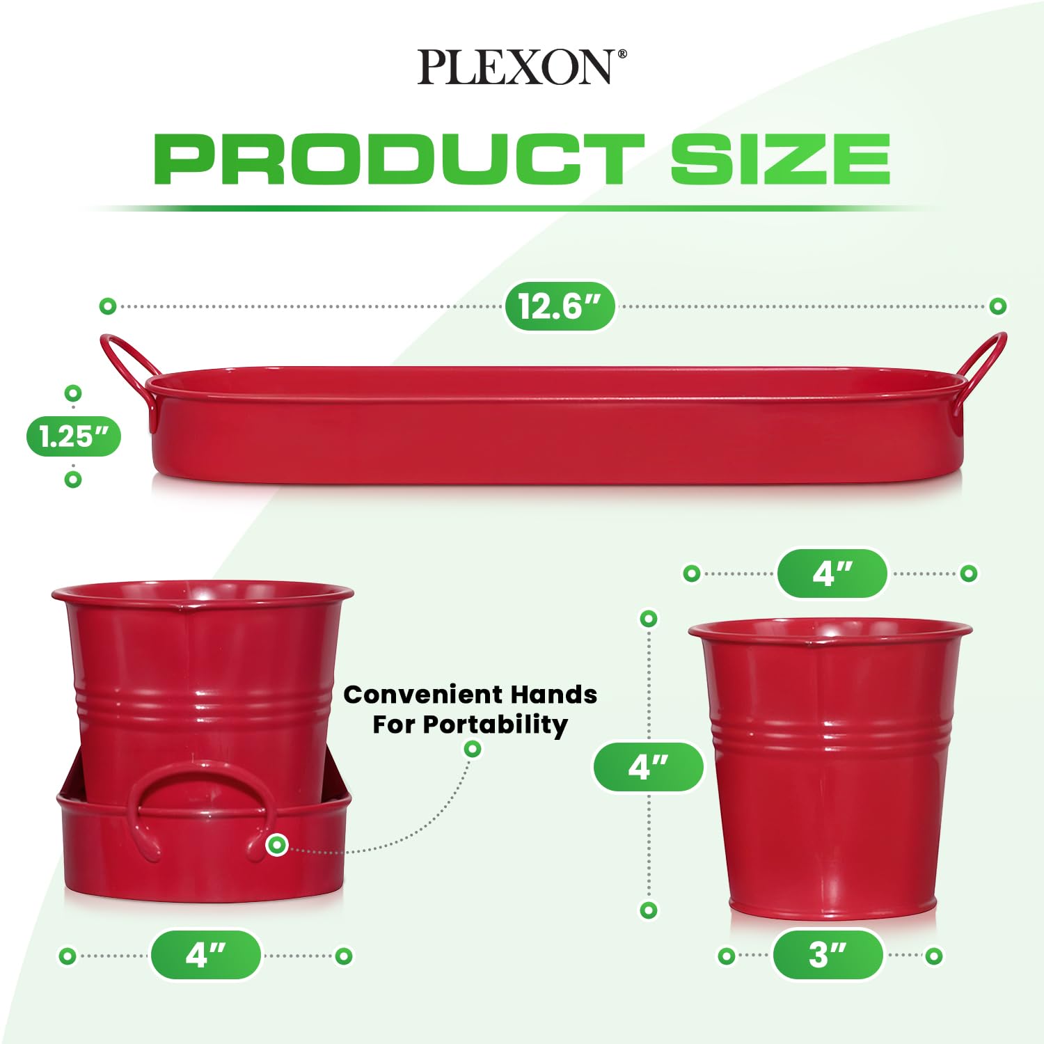 Set of 3 Red Metal Garden Planters with Tray