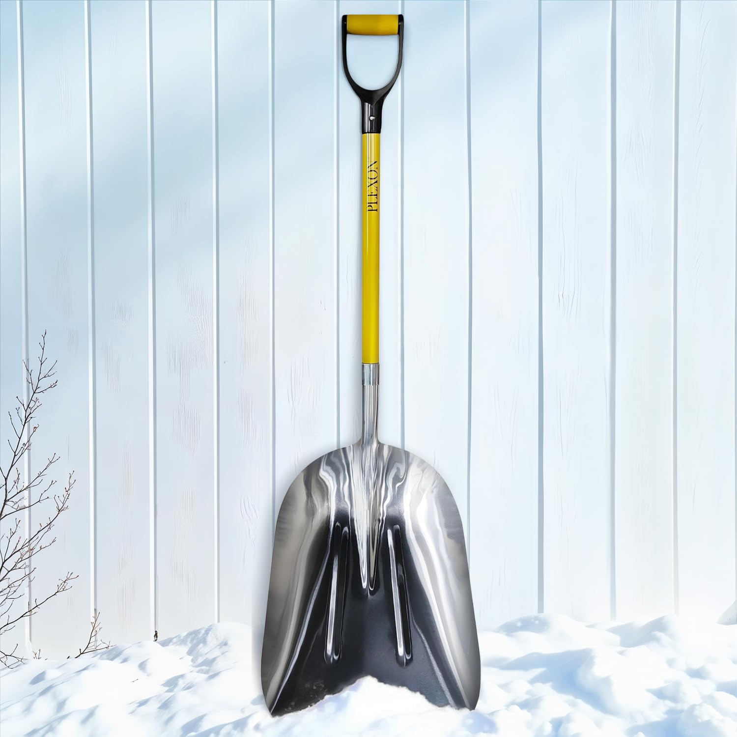 48" 15 Inch Aluminum Snow Scoop with Fiberglass Handle & Plastic D-Grip, Yellow
