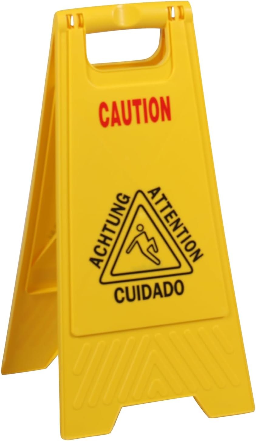 Caution "Wet Floor" Sign, Bright Yellow Heavy-Duty, Slippery When Wet A-Frame Sign