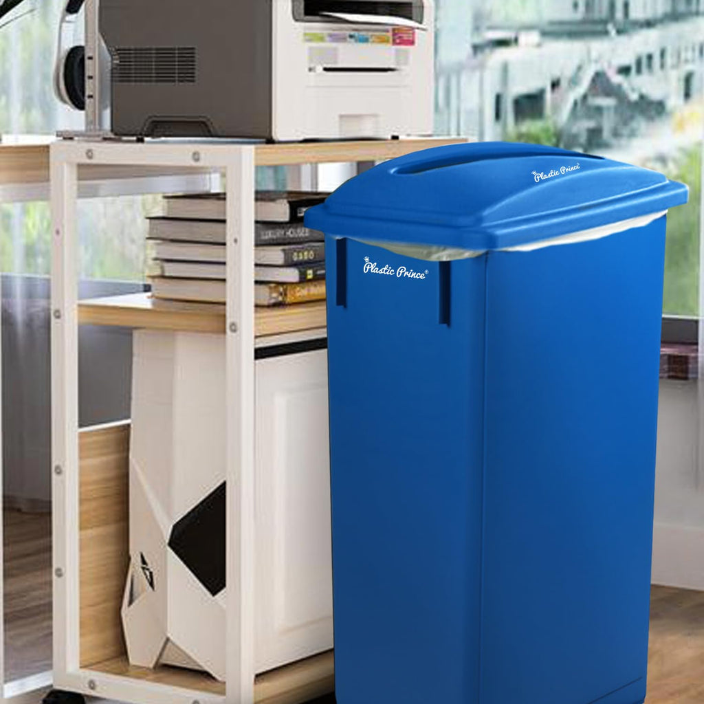 Plastic Prince 23 Gallon Slim Trash Can with Paper Recycling Lid, Commercial Blue Rectangular Garbage Can, Waste Bin for Home Kitchen Cabinet