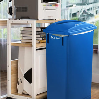 Plastic Prince 23 Gallon Slim Trash Can with Paper Recycling Lid, Commercial Blue Rectangular Garbage Can, Waste Bin for Home Kitchen Cabinet