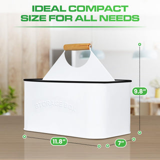 White Galvanized Metal Utensil Caddy with Wooden Handle