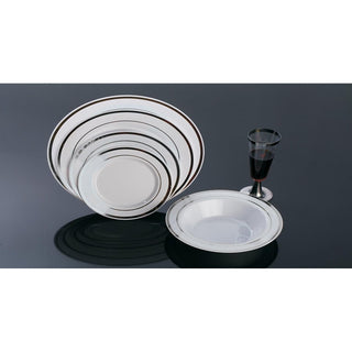 50-piece Set Round White Plates with Silver Rim, 20 Pieces 7.5", 15 Pieces 9", 15 Pieces 10.25", 4/Case