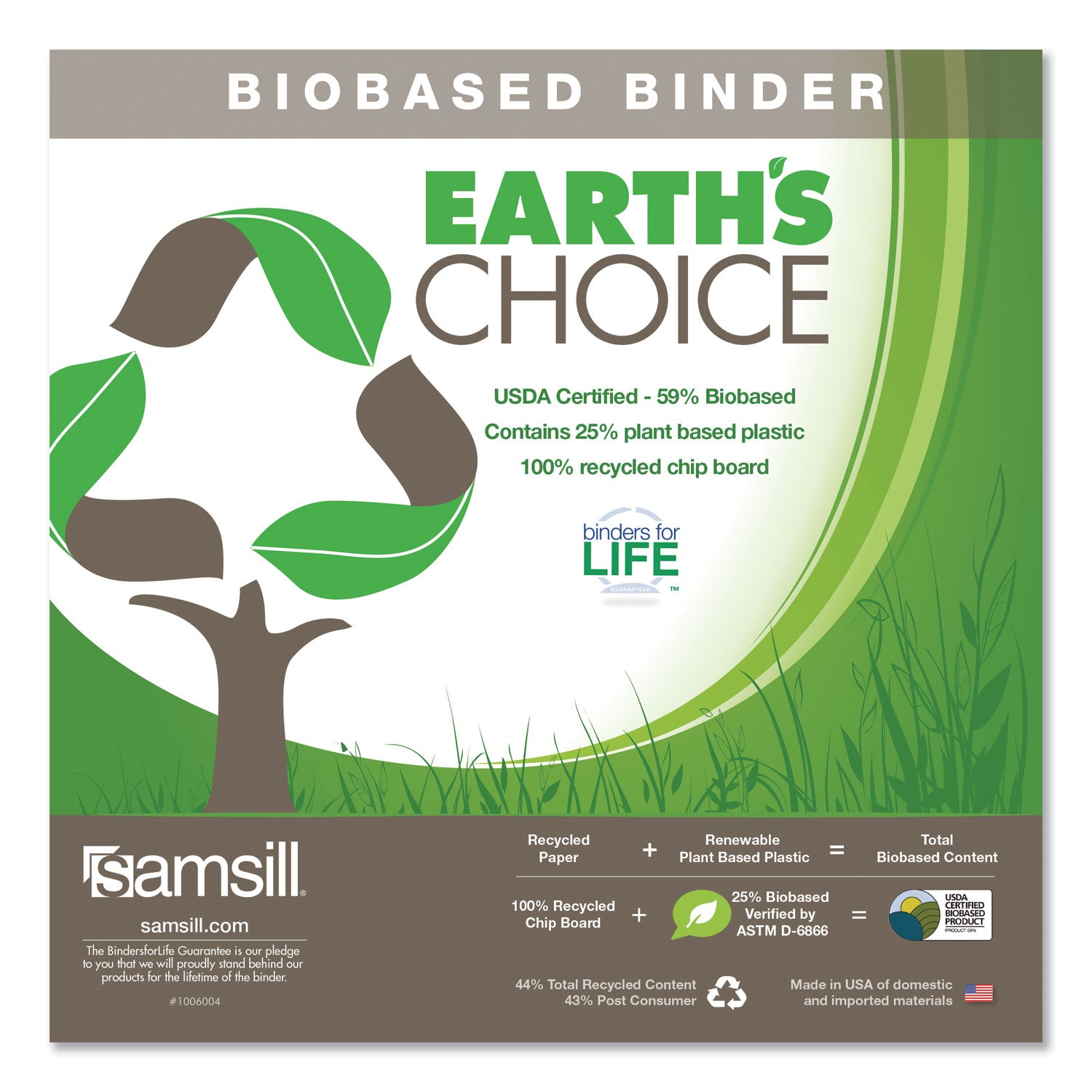 Earth's Choice Plant-Based Round Ring View Binder, 3 Rings, 0.5" Capacity, 11 x 8.5, White - 