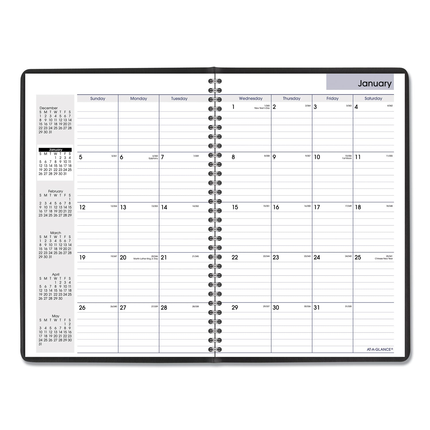 DayMinder Monthly Planner, Ruled Blocks, 12 x 8, Black Cover, 14-Month (Dec to Jan): 2023 to 2025