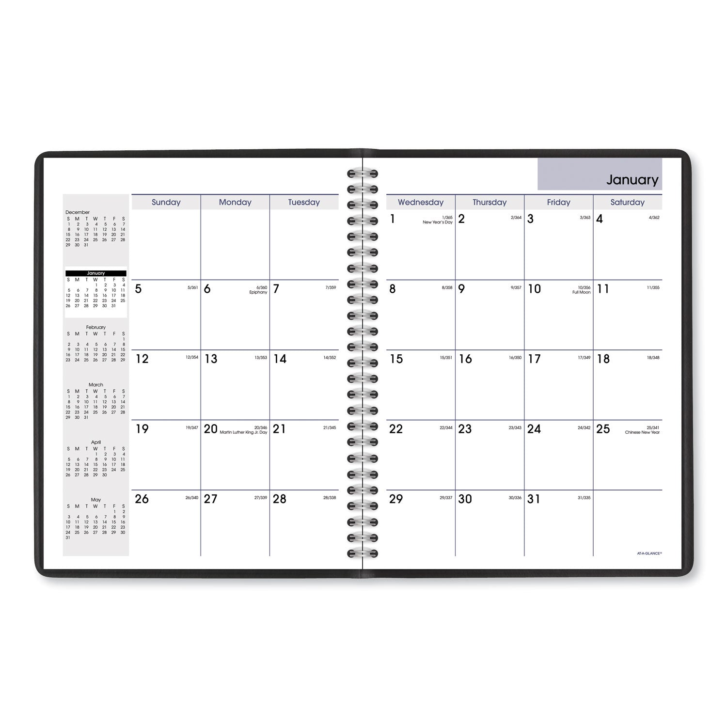 DayMinder Monthly Planner with Notes Column, Ruled Blocks, 8.75 x 7, Black Cover, 12-Month (Jan to Dec): 2024 - 