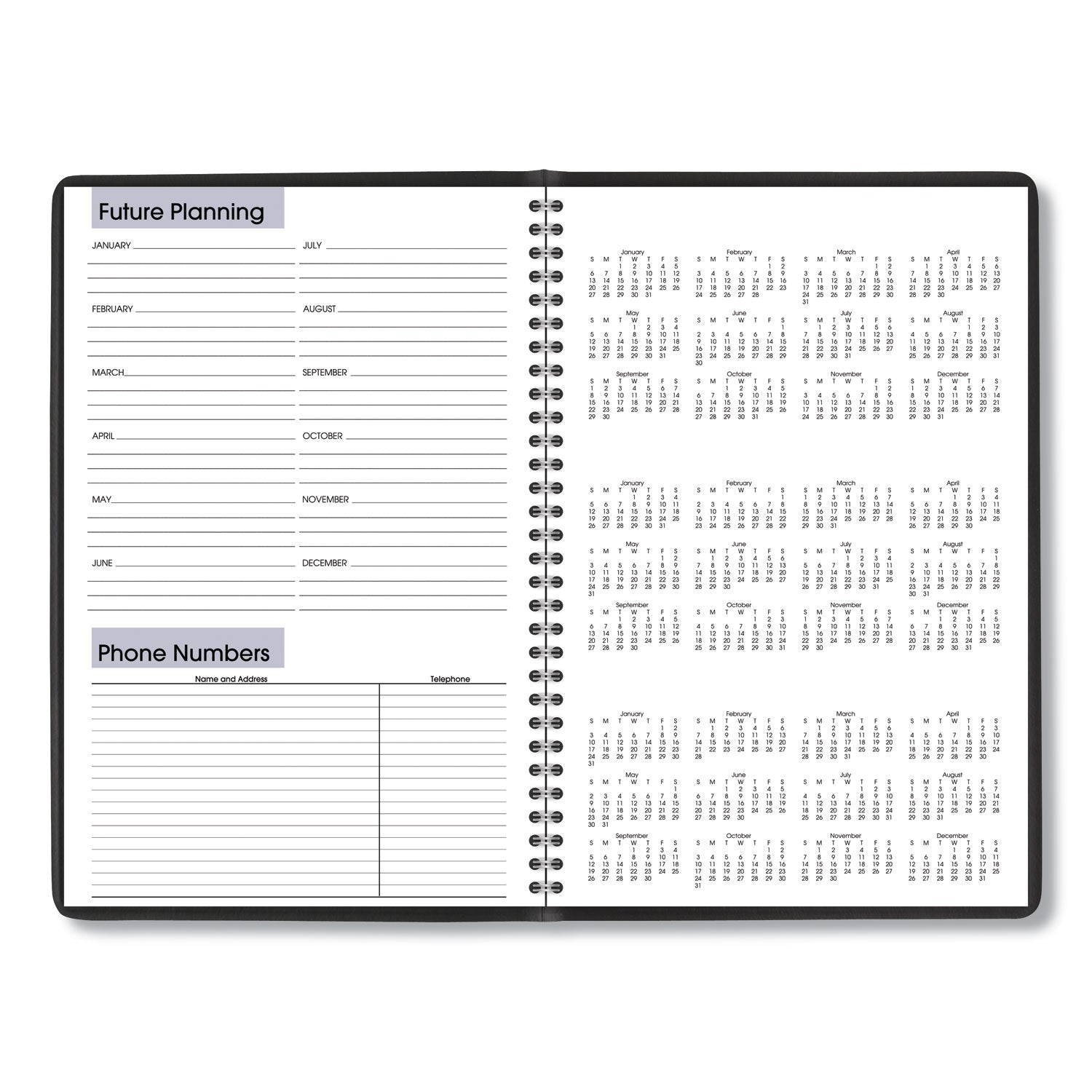 DayMinder Monthly Planner, Ruled Blocks, 12 x 8, Black Cover, 14-Month (Dec to Jan): 2023 to 2025