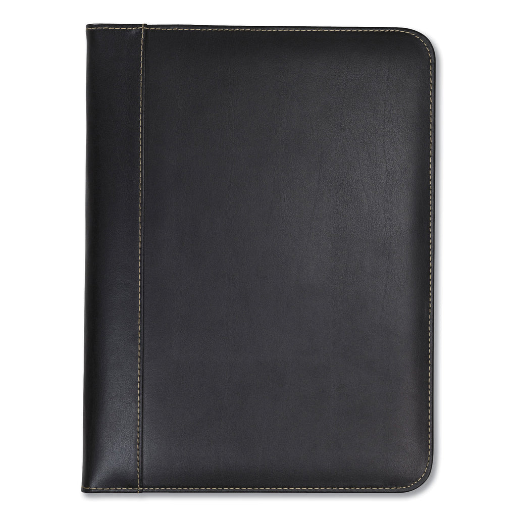 Contrast Stitch Leather Padfolio, 8 1/2 x 11, Leather, Black