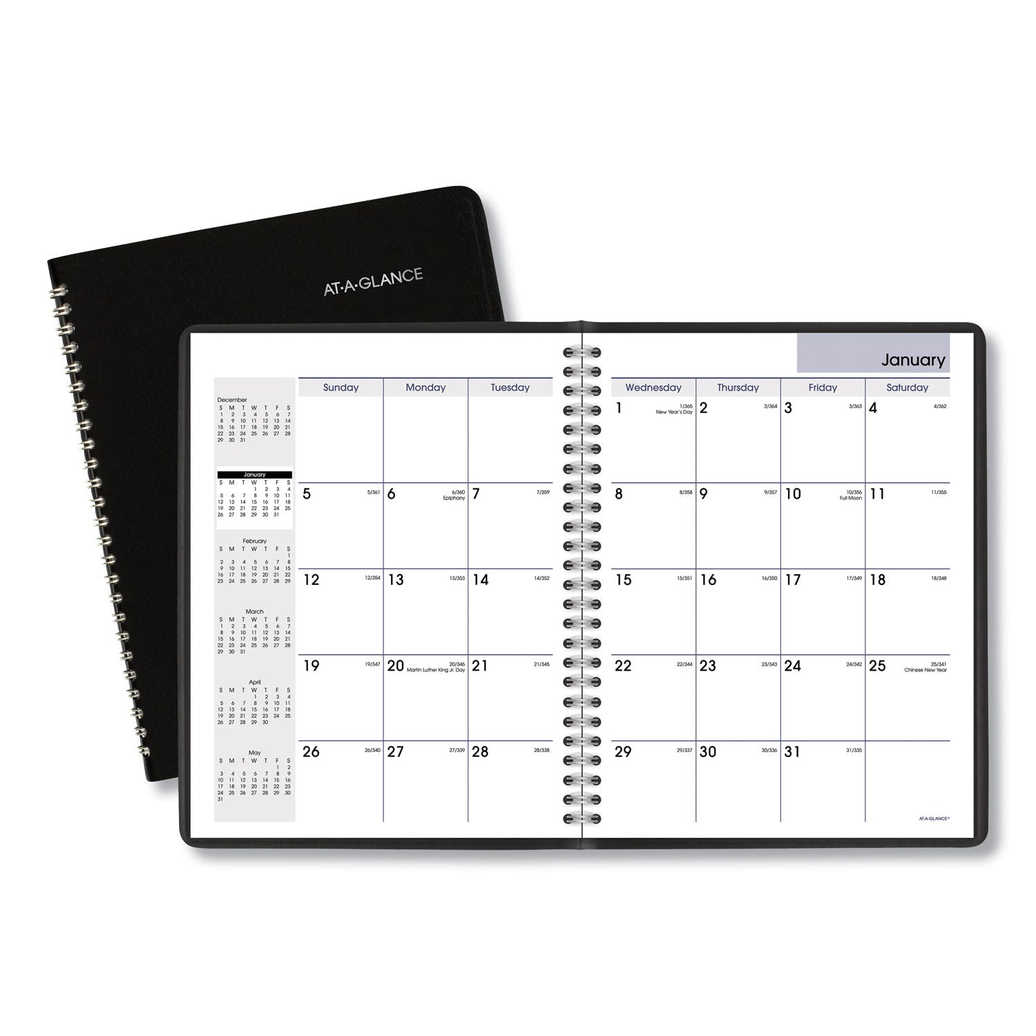 DayMinder Monthly Planner with Notes Column, Ruled Blocks, 8.75 x 7, Black Cover, 12-Month (Jan to Dec): 2024 - 
