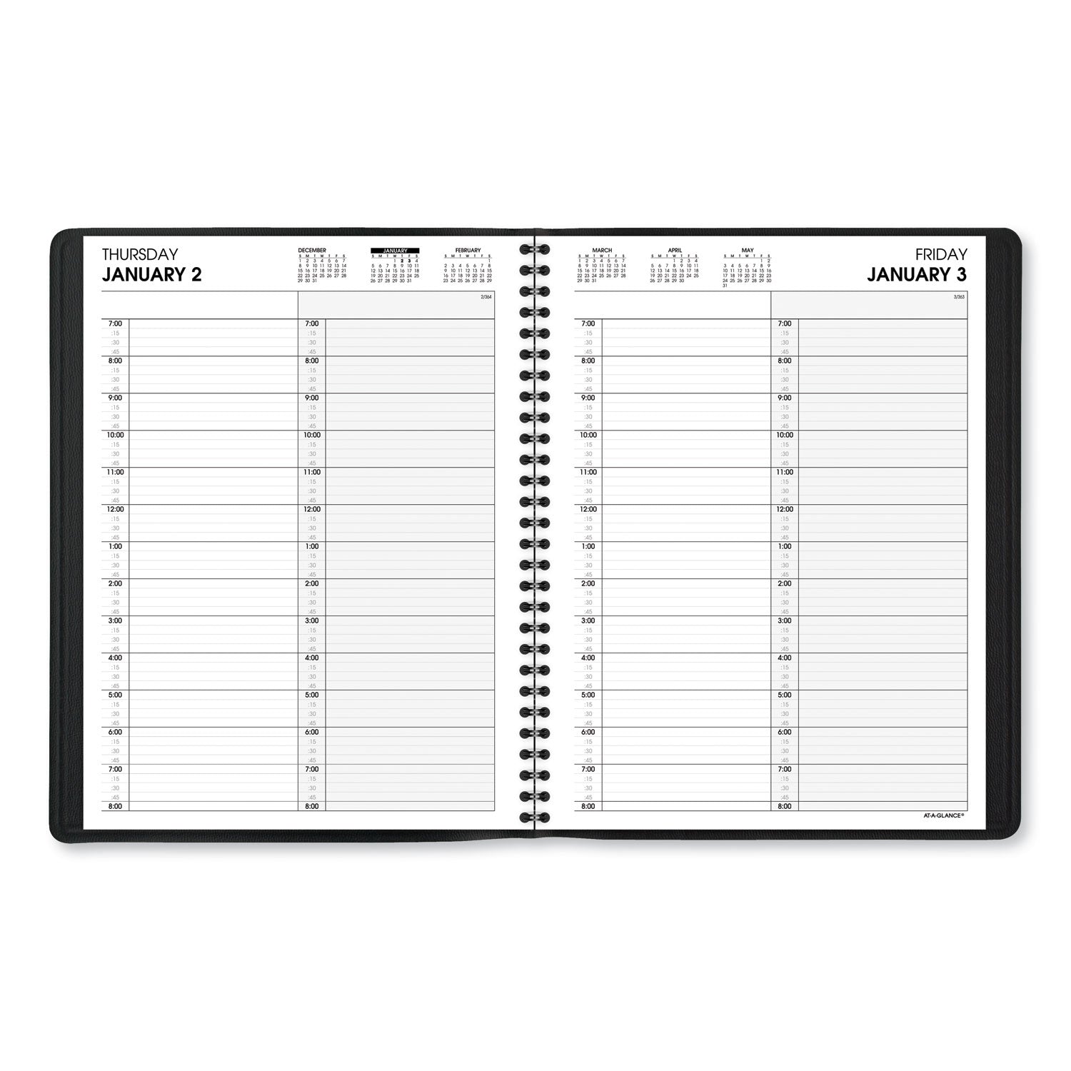 Two-Person Group Daily Appointment Book, 11 x 8, Black Cover, 12-Month (Jan to Dec): 2024