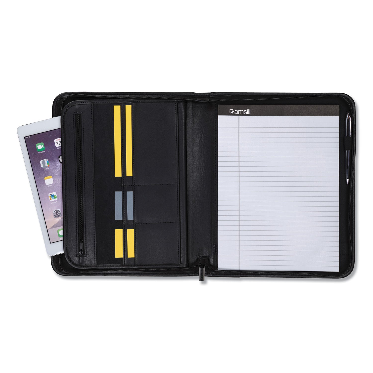 Professional Zippered Pad Holder, Pockets/Slots, Writing Pad, Black - 