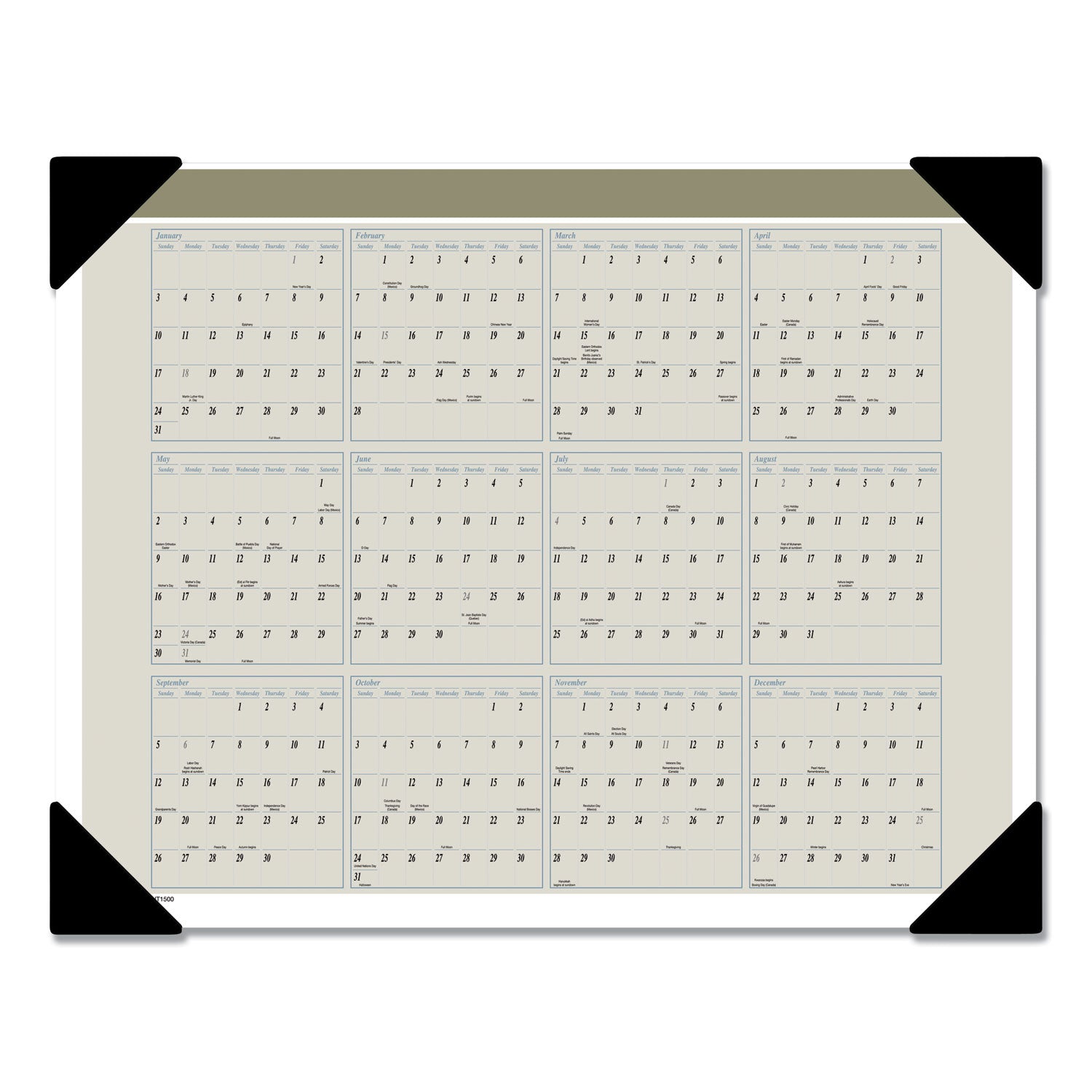 Executive Monthly Desk Pad Calendar, 22 x 17, White Sheets, Black Corners, 12-Month (Jan to Dec): 2024 - 