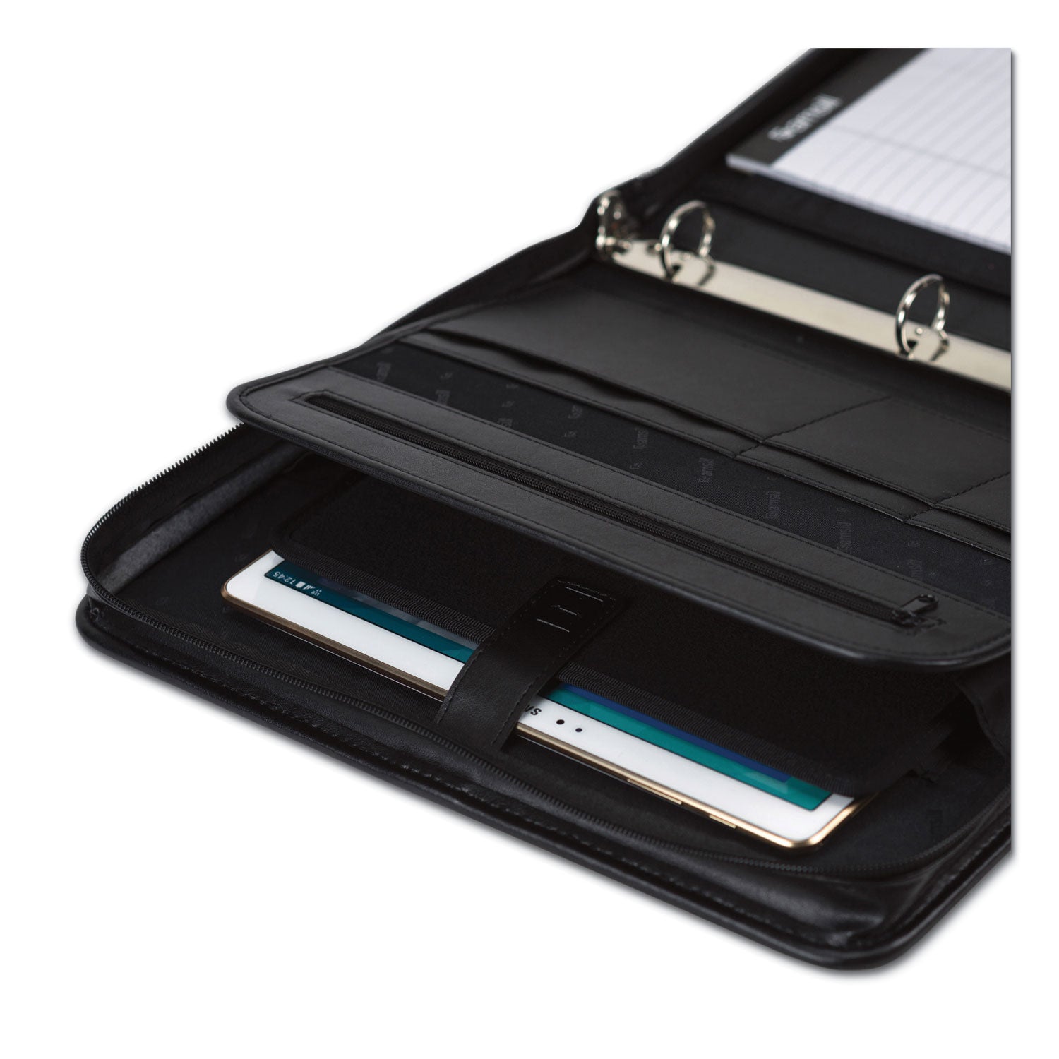 Professional Zippered Pad Holder/Ring Binder, Pockets, Writing Pad, Vinyl Black - 