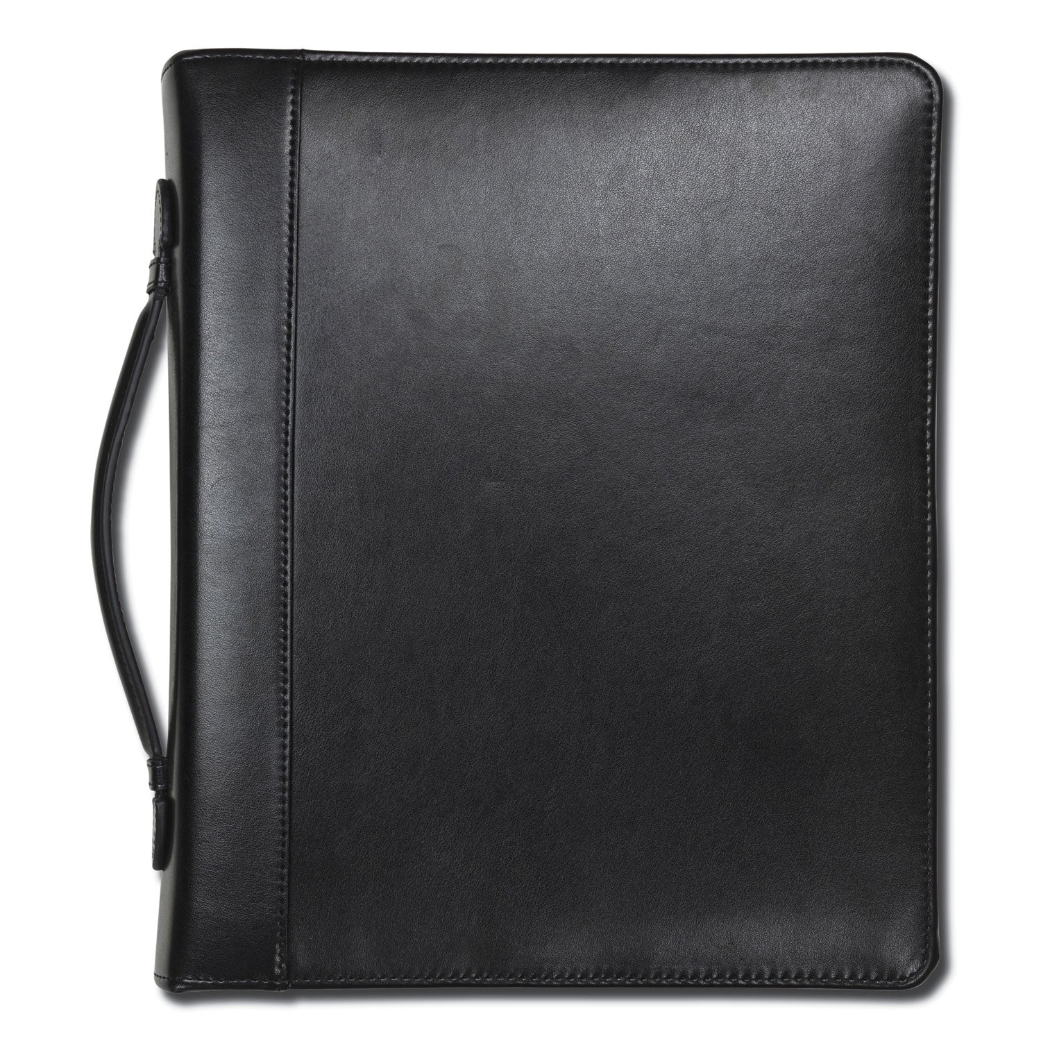 Leather Multi-Ring Zippered Portfolio, Two-Part, 1" Cap, 11 x 13 1/2, Black - 