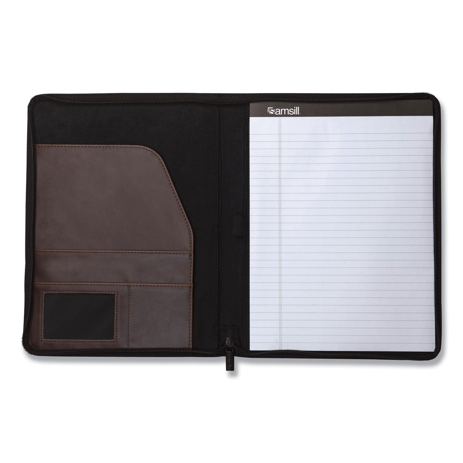 Vintage Hardback Zipper Portfolio, Vinyl, Dark Brown, 11 x 8.5