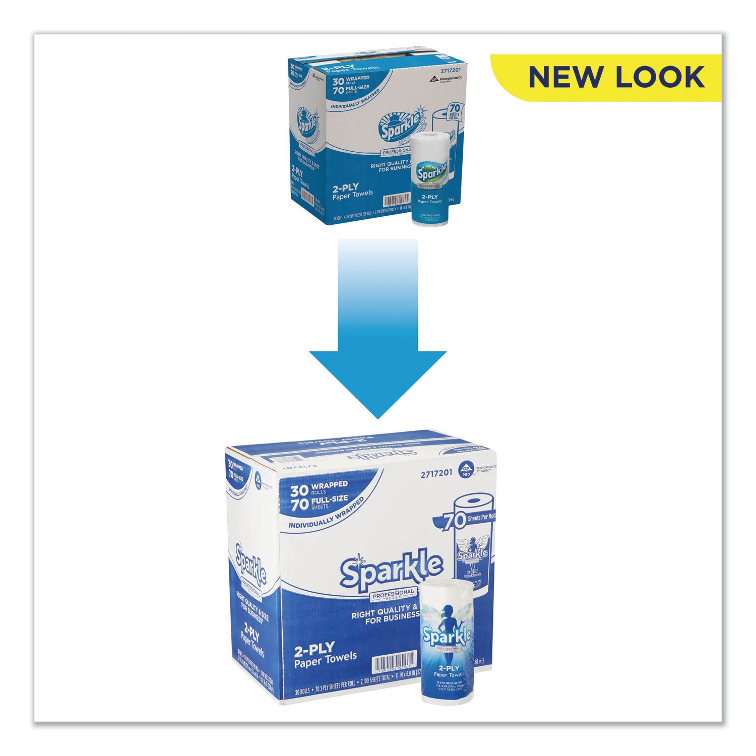 Sparkle ps Premium Perforated Paper Kitchen Towel Roll, 2-Ply, 11 x 8.8, White, 70 Sheets, 30 Rolls/Carton