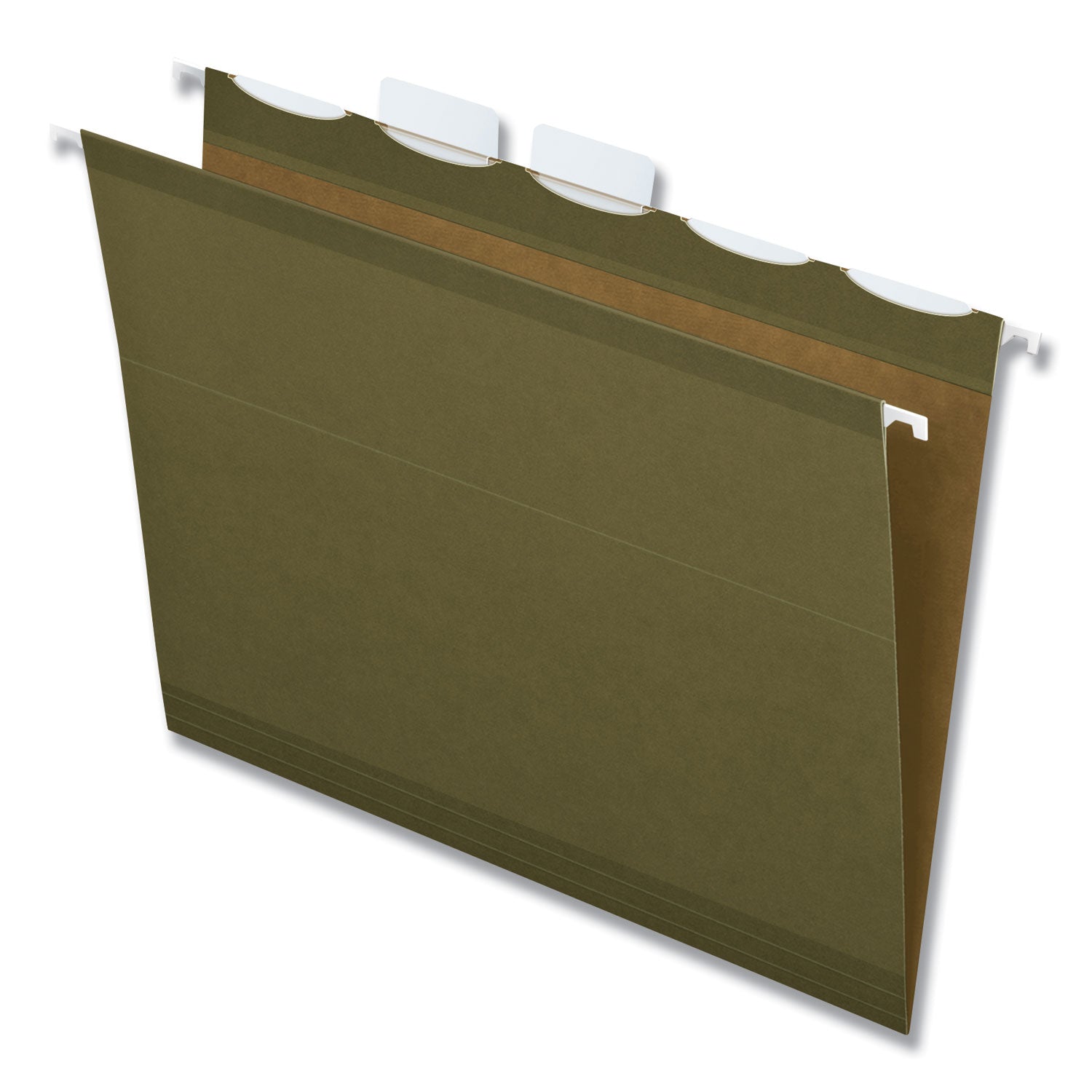 Ready-Tab Reinforced Hanging File Folders, Letter Size, 1/5-Cut Tabs, Standard Green, 25/Box - 