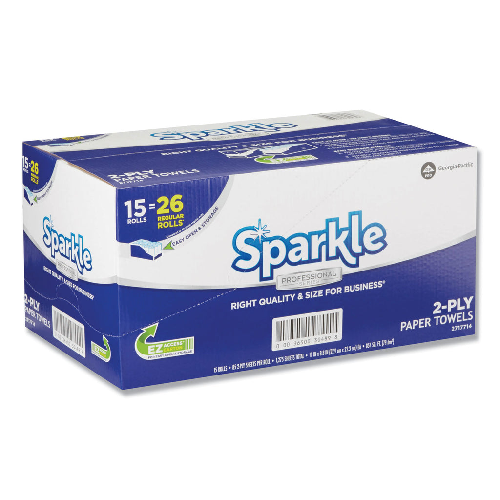 Sparkle ps Premium Perforated Paper Kitchen Towel Roll, 2-Ply, 11 x 8.8, White, 85/Roll, 15 Rolls/Carton