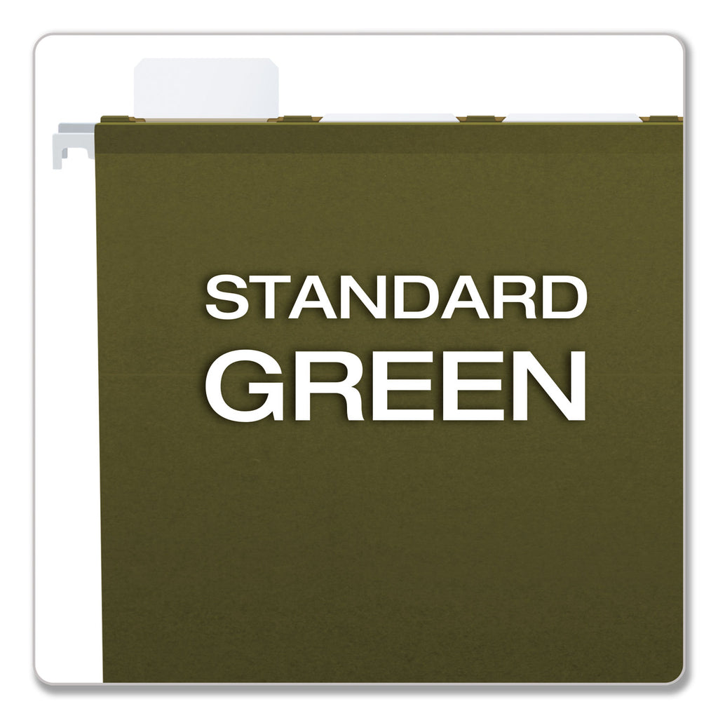 Ready-Tab Reinforced Hanging File Folders, Letter Size, 1/5-Cut Tabs, Standard Green, 25/Box - 