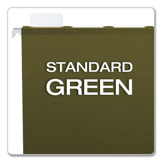 Ready-Tab Reinforced Hanging File Folders, Letter Size, 1/5-Cut Tabs, Standard Green, 25/Box - 