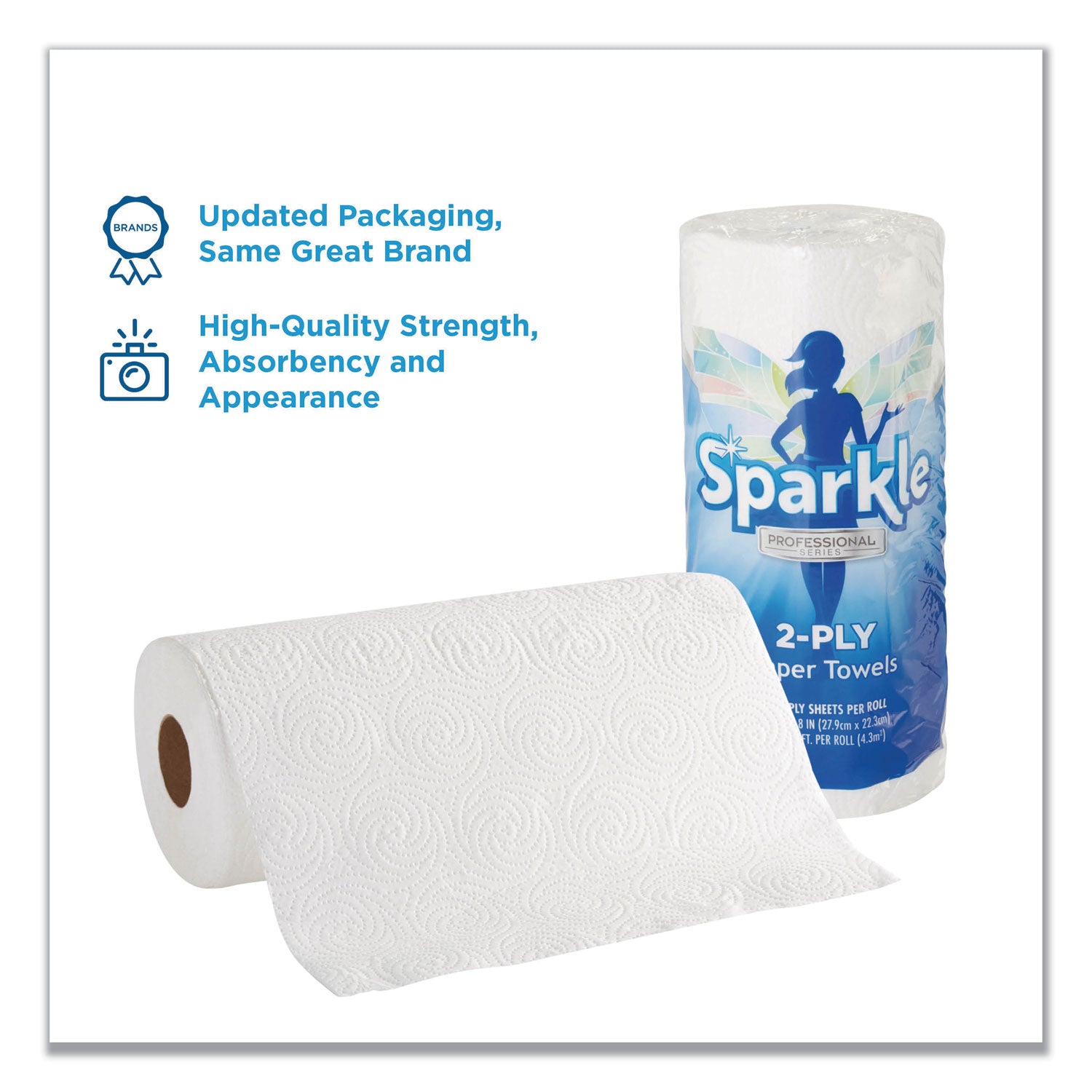 Sparkle ps Premium Perforated Paper Kitchen Towel Roll, 2-Ply, 11 x 8.8, White, 70 Sheets, 30 Rolls/Carton - 