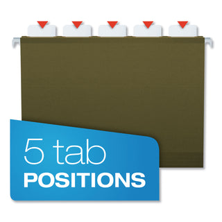 Ready-Tab Reinforced Hanging File Folders, Letter Size, 1/3-Cut Tabs, Standard Green, 25/Box - 