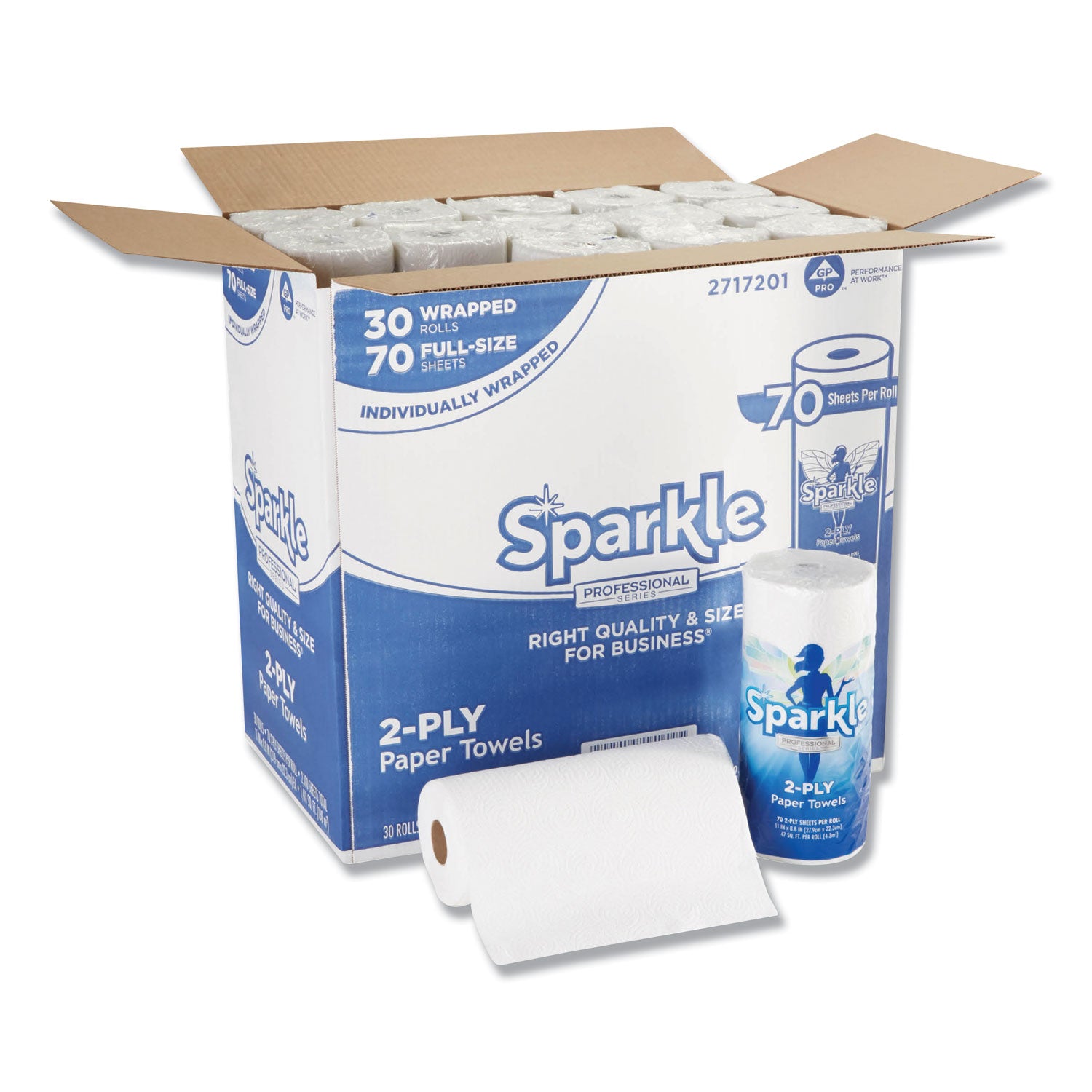 Sparkle ps Premium Perforated Paper Kitchen Towel Roll, 2-Ply, 11 x 8.8, White, 70 Sheets, 30 Rolls/Carton - 