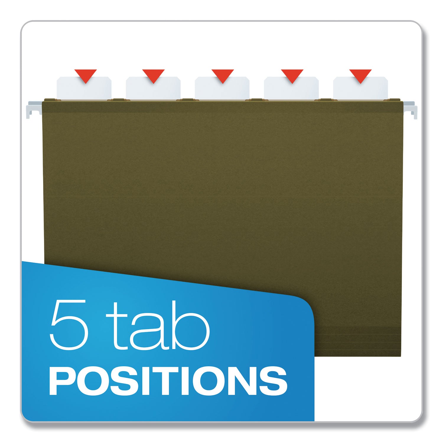 Ready-Tab Reinforced Hanging File Folders, Letter Size, 1/5-Cut Tabs, Standard Green, 25/Box - 
