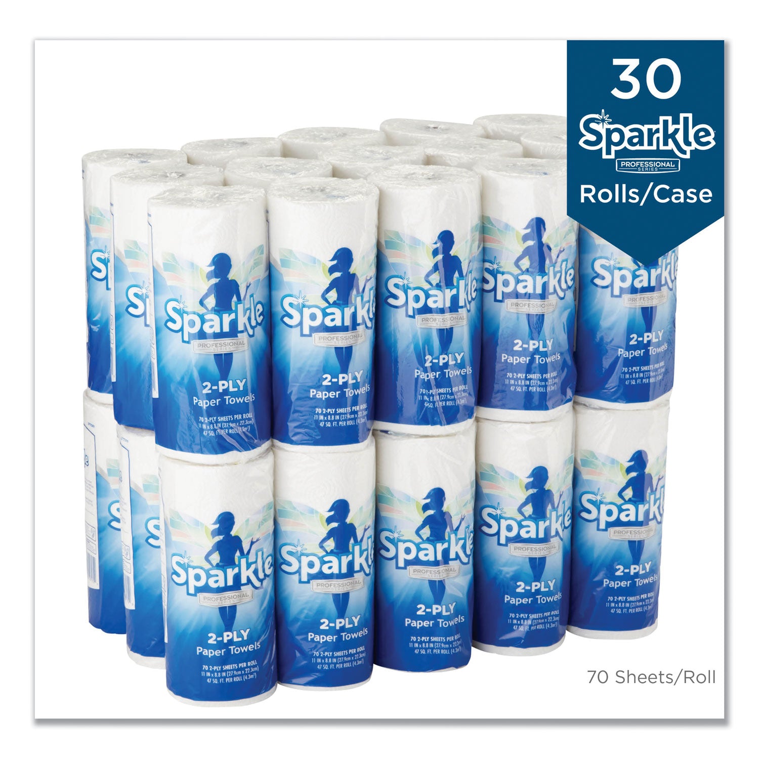 Sparkle ps Premium Perforated Paper Kitchen Towel Roll, 2-Ply, 11 x 8.8, White, 70 Sheets, 30 Rolls/Carton