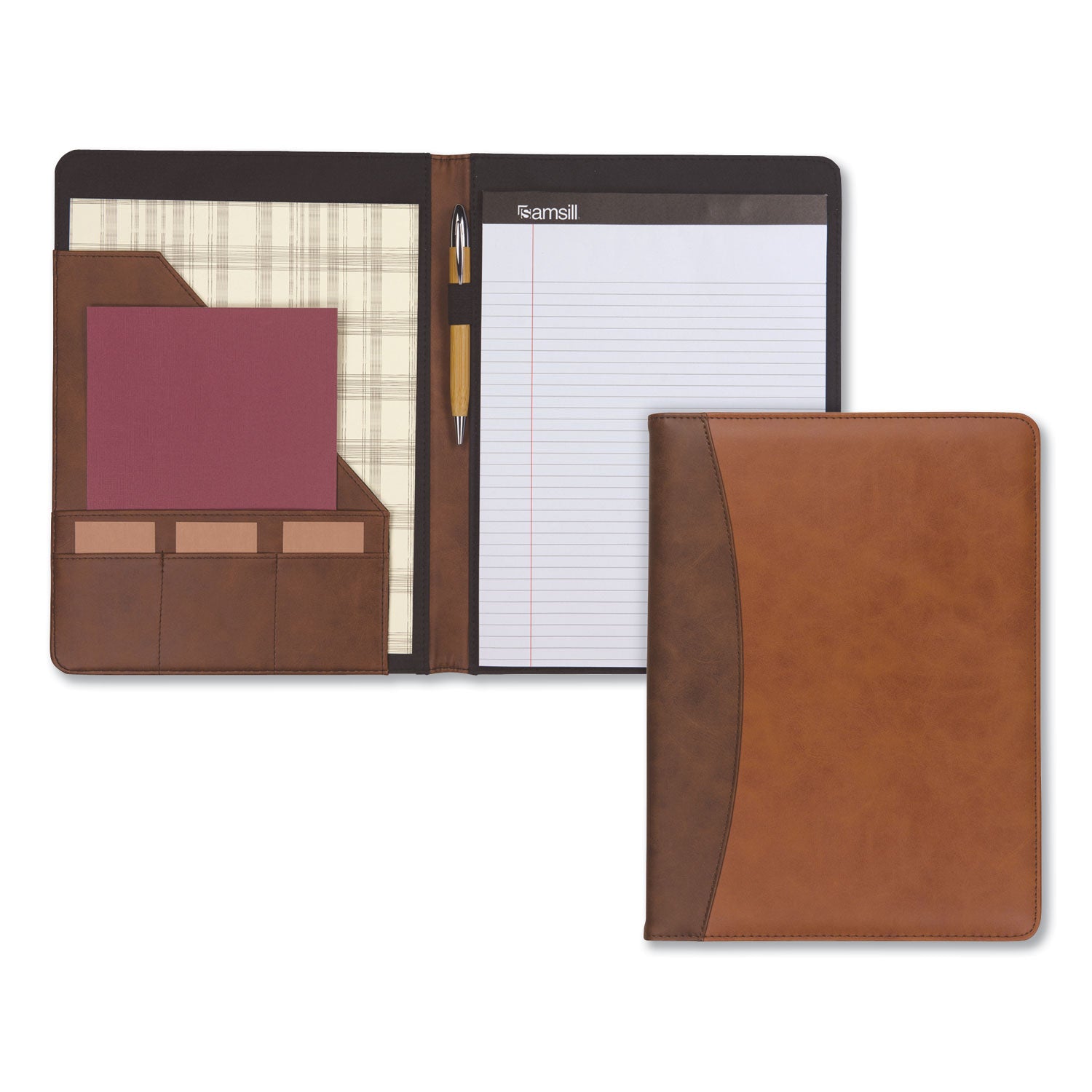 two-tone-padfolio-with-spine-accent-106w-x-1425h-polyurethane-tan-brown_sam71656 - 2
