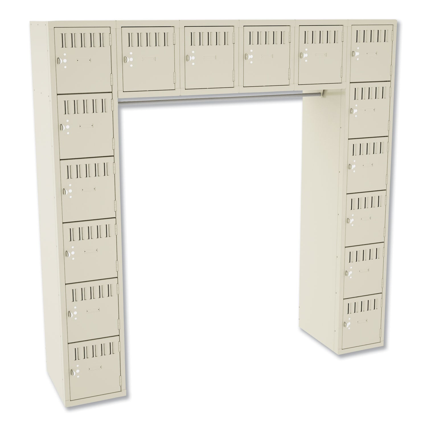Sixteen Box Compartments and Coat Bar, 72w x 18d x 72h, Sand - 