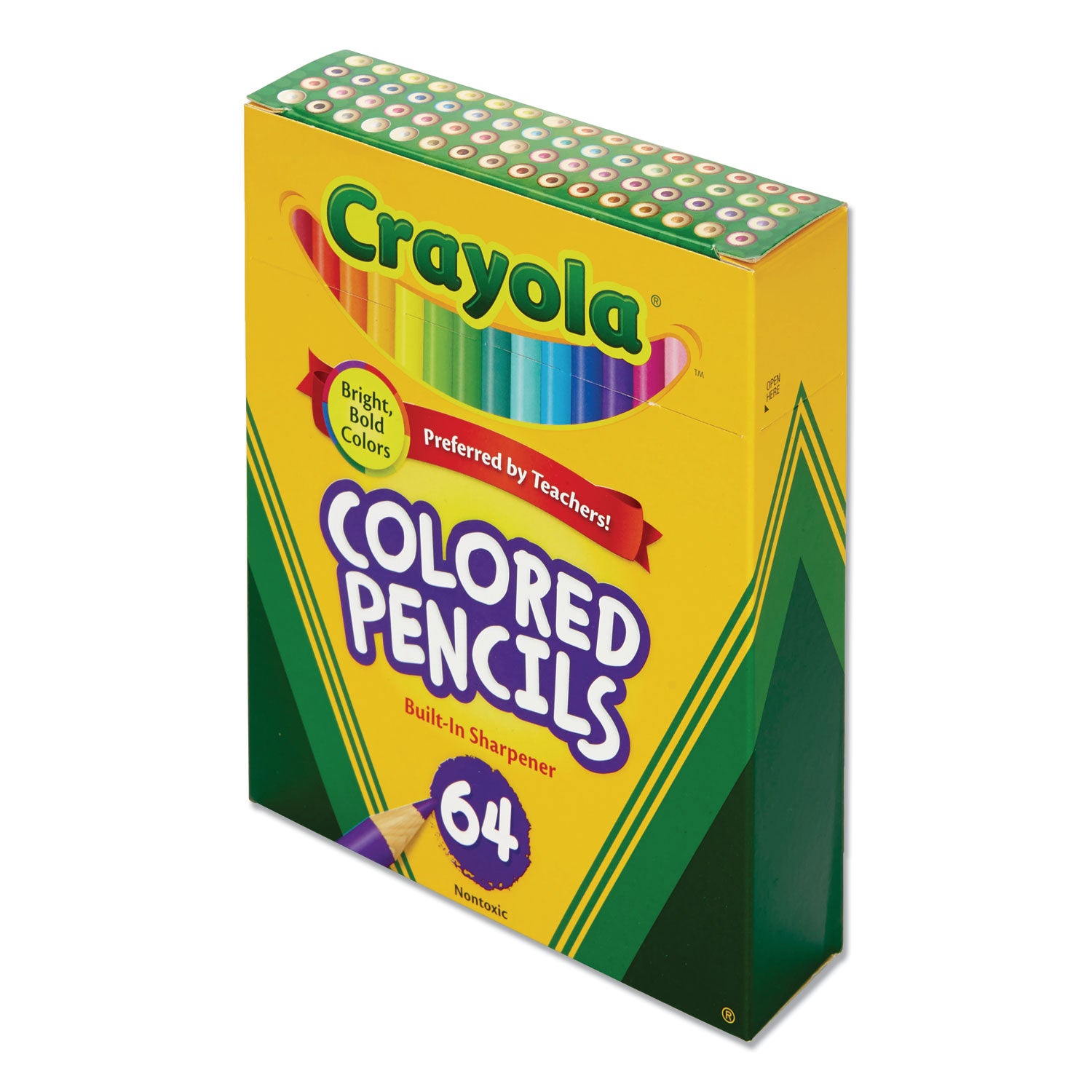 Short Colored Pencils Hinged Top Box with Built-in Pencil Sharpener, 3.3 mm, 2B, Assorted Lead and Barrel Colors, 64/Pack