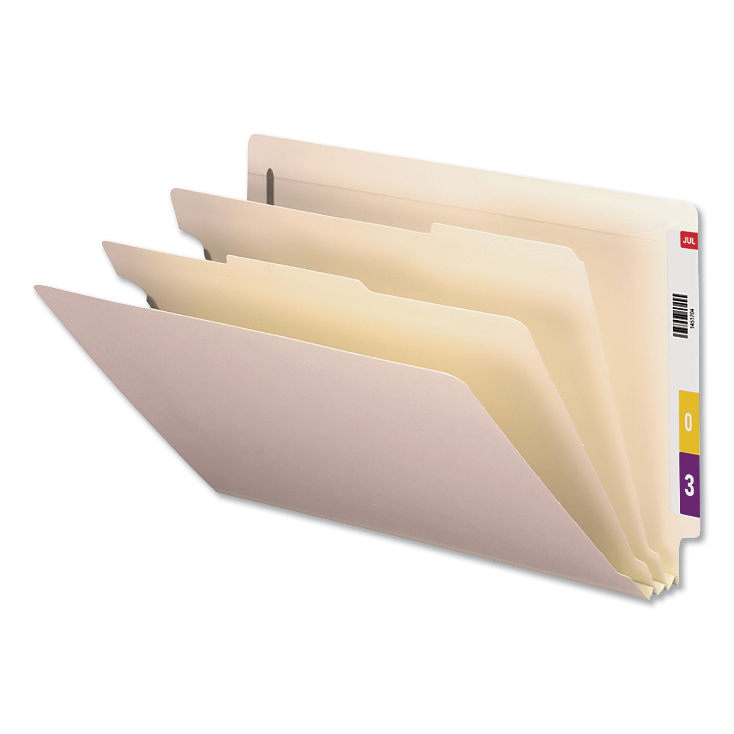 Six-Section Manila End Tab Classification Folders, 2" Expansion, 2 Dividers, 6 Fasteners, Legal Size, Manila Exterior, 10/Box - 