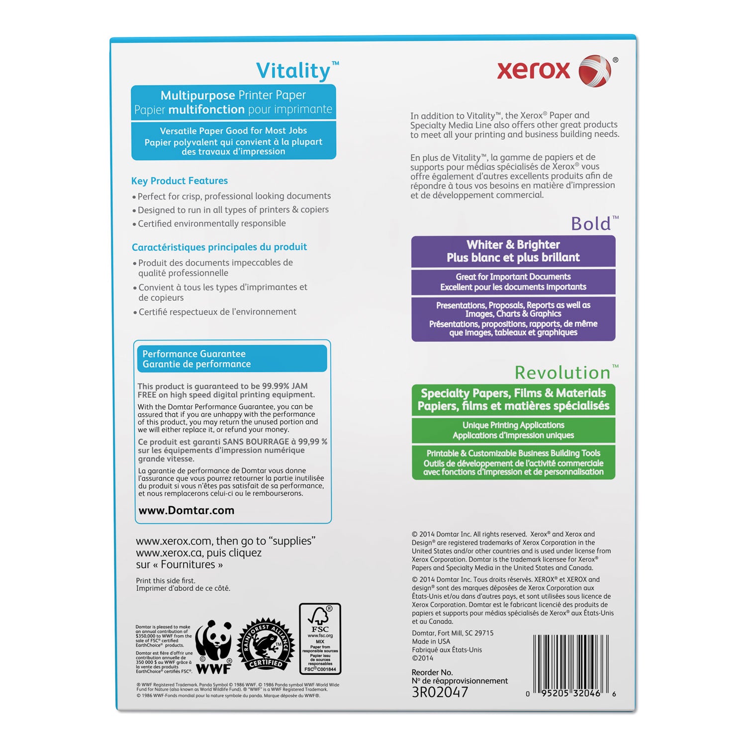 Vitality Multipurpose Print Paper, 92 Bright, 20 lb Bond Weight, 8.5 x 11, White, 500/Ream