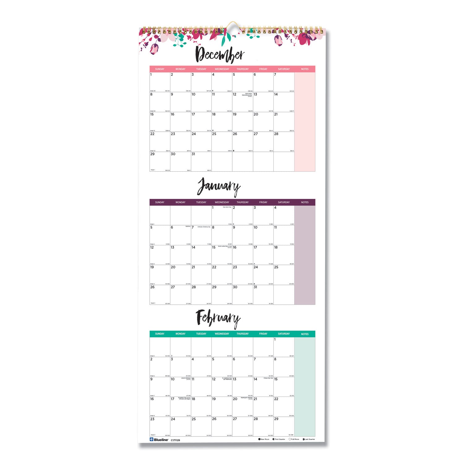 3-month-wall-calendar-colorful-leaves-artwork-1225-x-27-white-multicolor-sheets-14-month-dec-to-jan-2024_redc171129 - 1