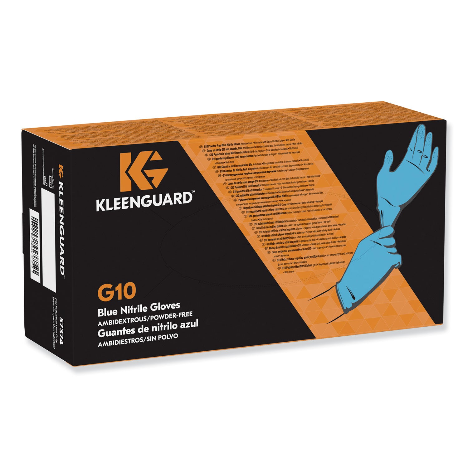 G10 Nitrile Gloves, Powder-Free, Blue, 242 mm Length, Large, 100/Box, 10 Boxes/Carton
