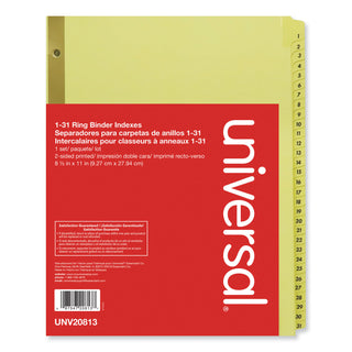 Deluxe Preprinted Plastic Coated Tab Dividers with Black Printing, 31-Tab, 1 to 31, 11 x 8.5, Buff, 1 Set - 