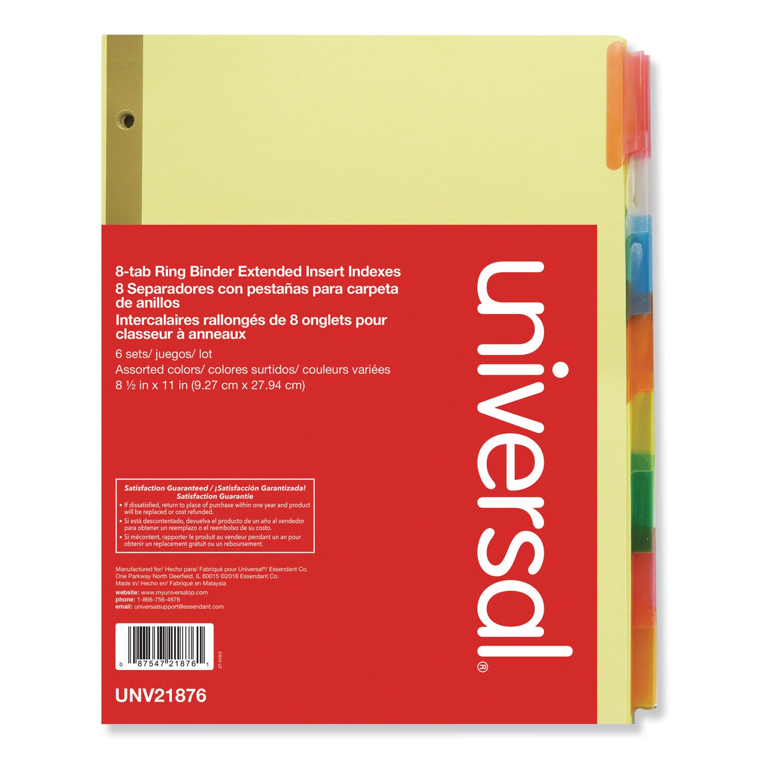 Deluxe Extended Insertable Tab Indexes, 8-Tab, 11 x 8.5, Buff, Assorted Tabs, 6 Sets - 