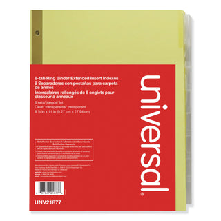 Deluxe Extended Insertable Tab Indexes, 8-Tab, 11 x 8.5, Buff, Clear Tabs, 6 Sets - 