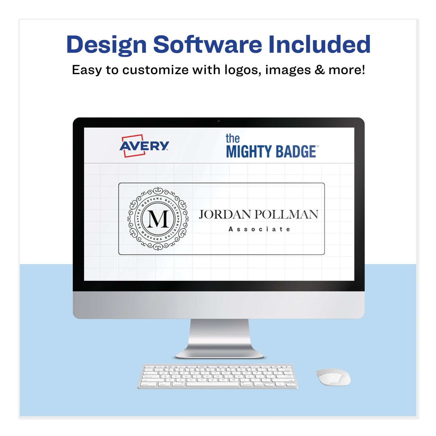 The Mighty Badge Name Badge Holder Kit, Horizontal, 3 x 1, Inkjet, Silver, 10 Holders/ 80 Inserts