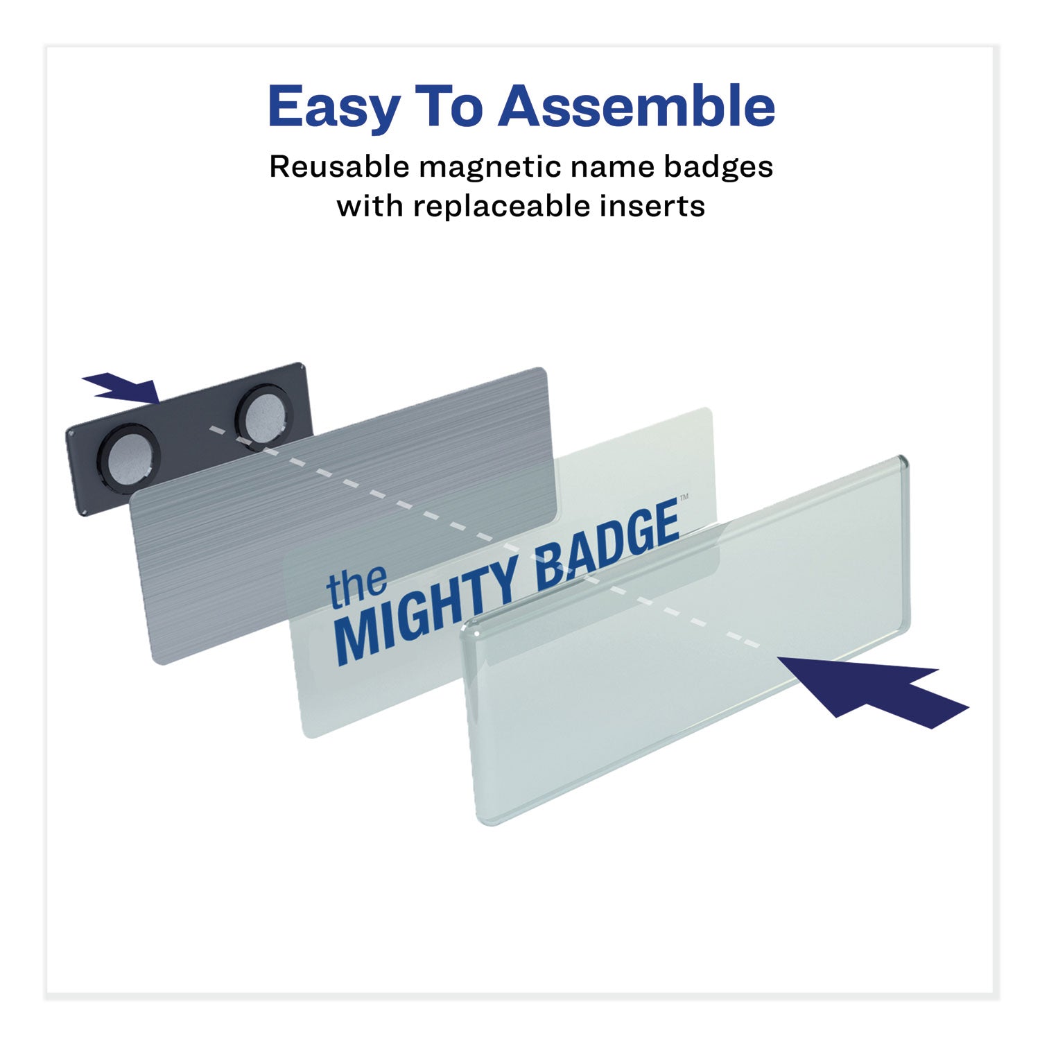 The Mighty Badge Name Badge Holder Kit, Horizontal, 3 x 1, Inkjet, Silver, 10 Holders/ 80 Inserts