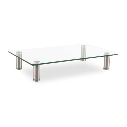 adjustable-tempered-glass-monitor-riser-1575-x-95-x-3-to-35-clear-silver-supports-44-lbs_ivr55020 - 1