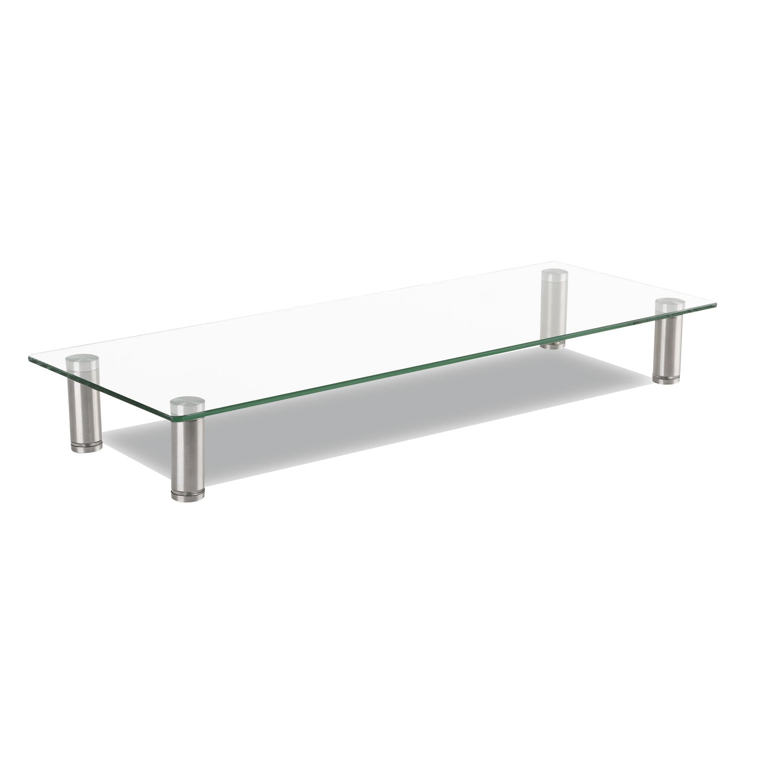 adjustable-tempered-glass-monitor-riser-2275-x-825-x-3-to-35-clear-silver_ivr55025 - 1