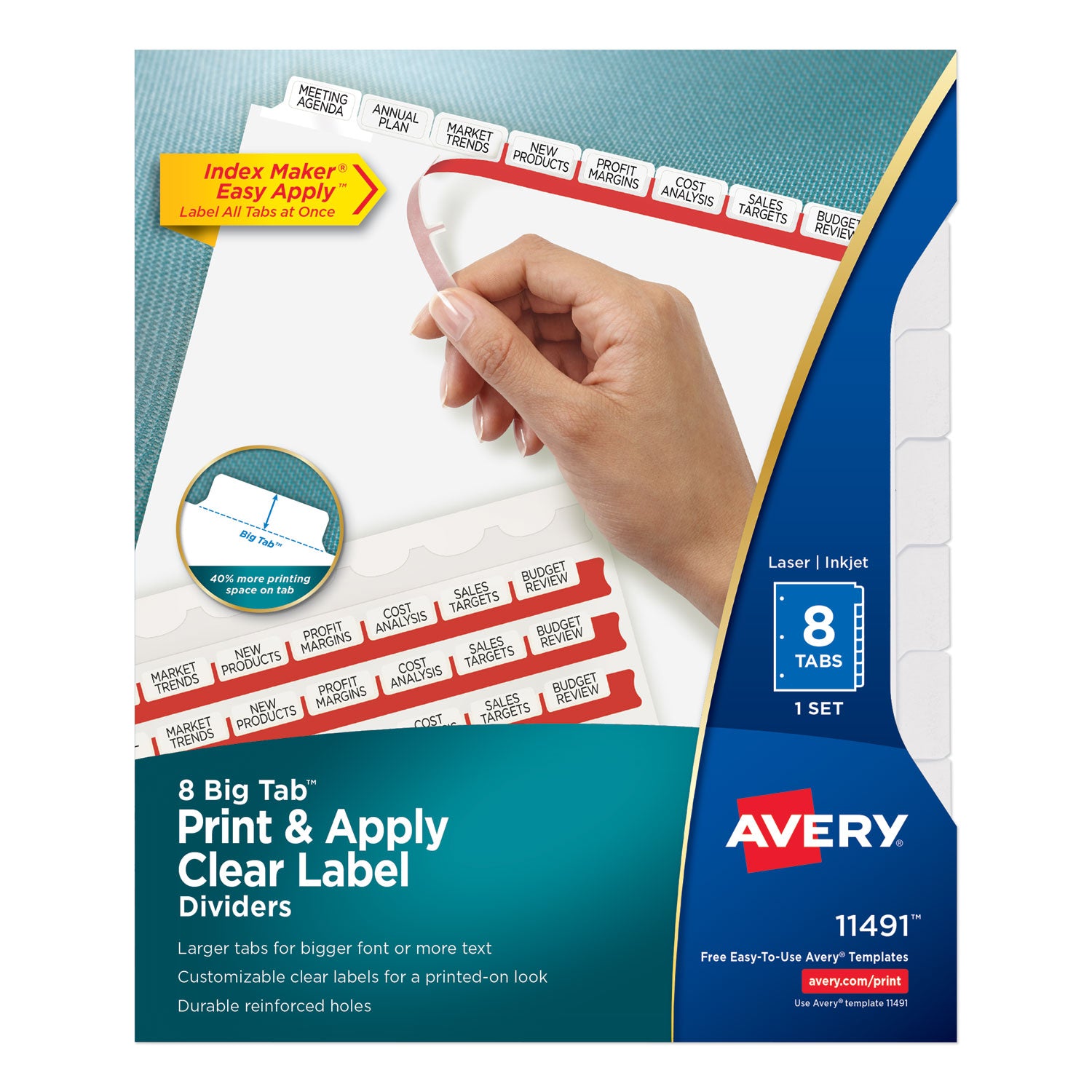 Print and Apply Index Maker Clear Label Dividers, Big Tab, 8-Tab, 11 x 8.5, White, 1 Set - 