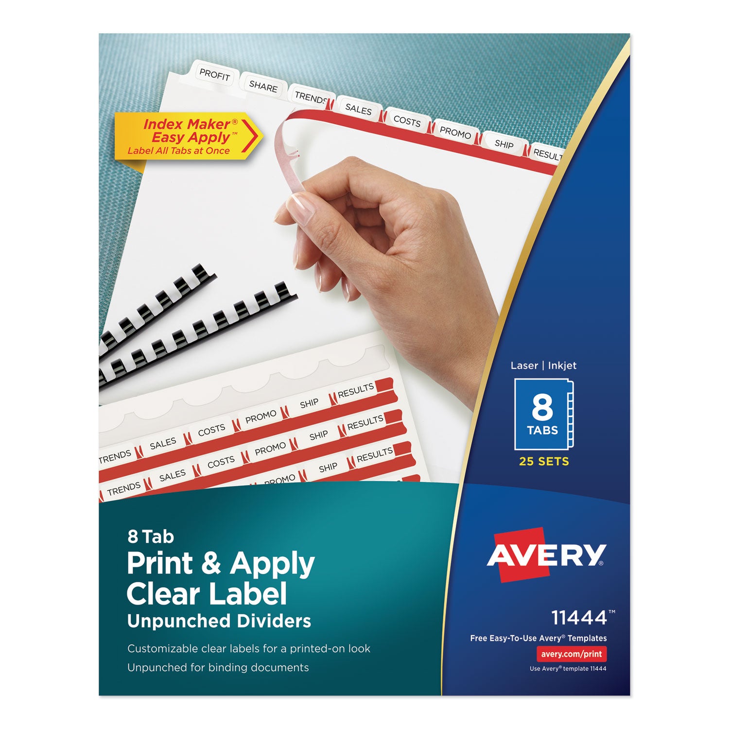 Print and Apply Index Maker Clear Label Unpunched Dividers, 8-Tab, 11 x 8.5, White, White Tabs, 25 Sets - 